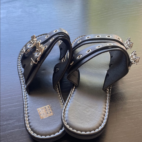 Black Slide Sandals with Silver BAT Accents - Picture 5 of 5
